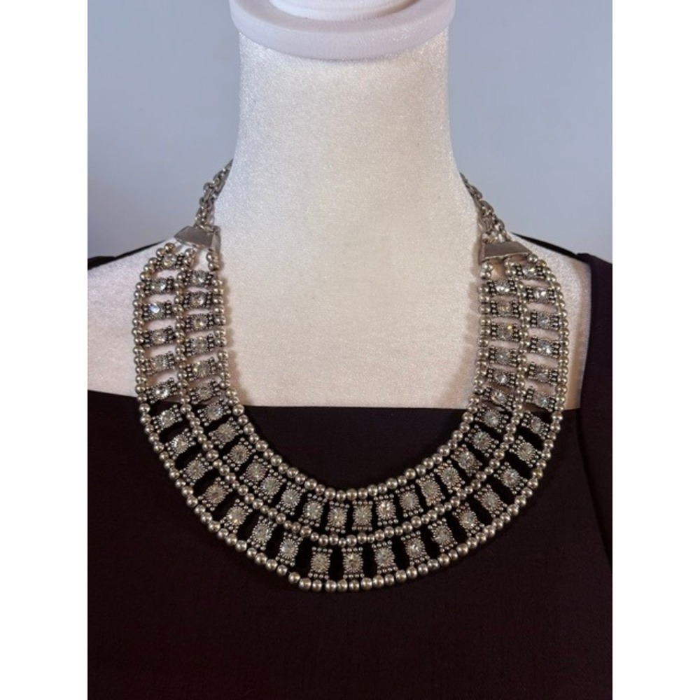 Coldwater Creek CB Silver Tone Rhinestone Bib Statement Necklace Multi Strand